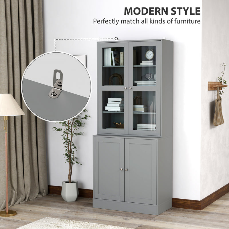 Grey Double Storage Display Cabinet with Shelves by HOMCOM