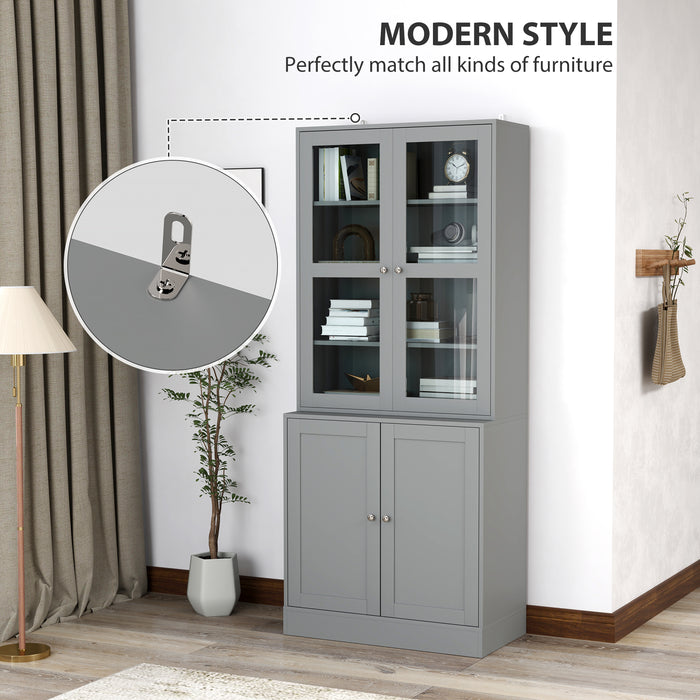 Grey Double Storage Display Cabinet with Shelves by HOMCOM