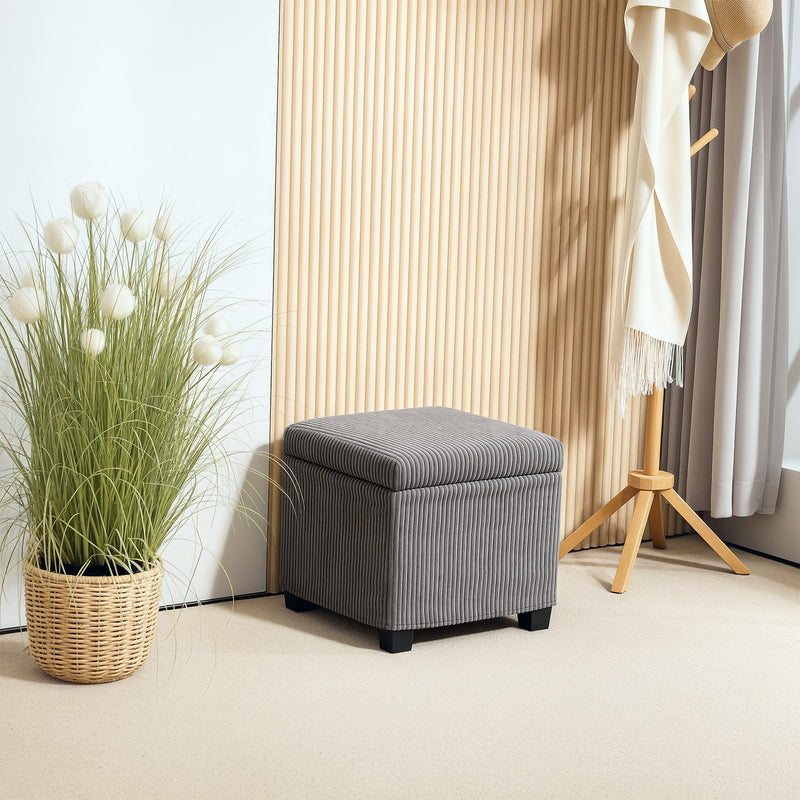 Grey Corduroy Square Storage Ottoman Stool with Removable Lid and Legs 40cm by HOMCOM