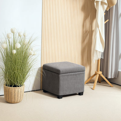 Grey Corduroy Square Storage Ottoman Stool with Removable Lid and Legs 40cm by HOMCOM Homcom