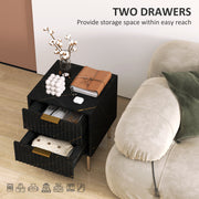 Black Two Drawer Bedside Table with Gold Legs Elegant Design by HOMCOM