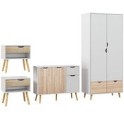 3 Piece Bedroom Furniture Set with Wardrobe Storage and Bedside Table, White and Wood AOSOM