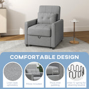 Single Sofa Bed Chair with Linen Look Fabric Ideal for Small Spaces Light Grey