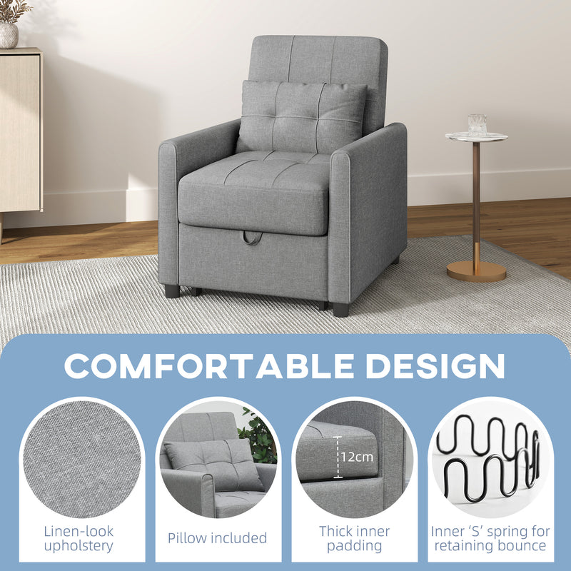 Single Sofa Bed Chair with Linen Look Fabric Ideal for Small Spaces Light Grey