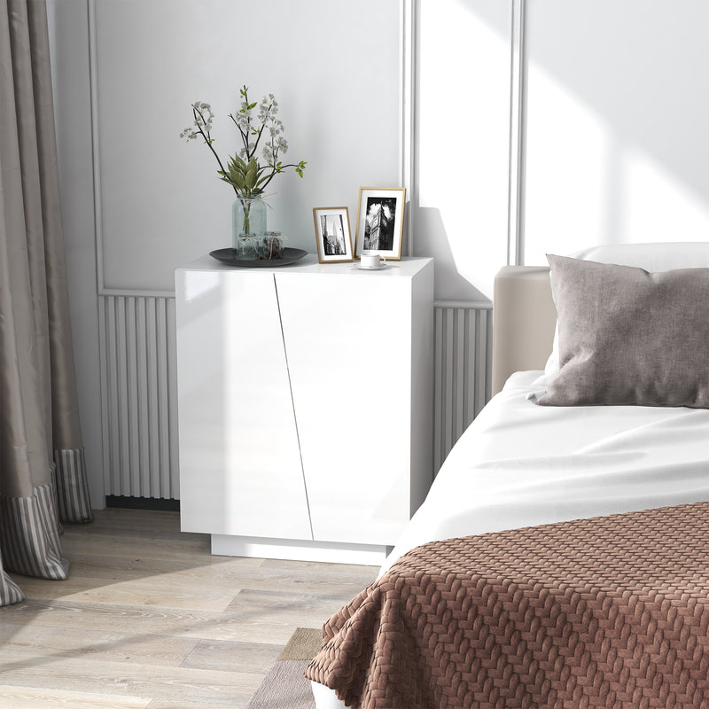 Freestanding White High Gloss Storage Cabinet With Adjustable Shelves For Home Organisation 