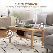 2 Tier Wooden Coffee Table with Storage Shelf for Living Room and Office Natural Finish