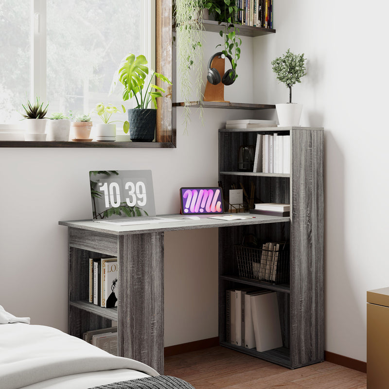 120cm Grey Computer Desk With Bookshelf 6 Shelves Home Office Workstation by HOMCOM