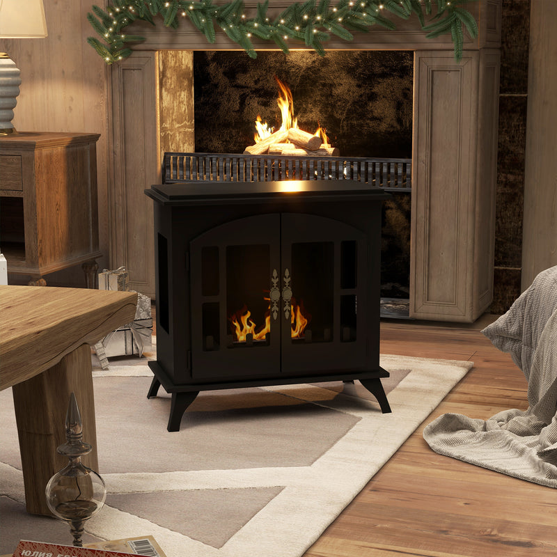 Freestanding Ethanol Fireplace for Clean Instant Room Heating Black