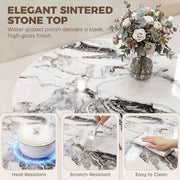 Modern Round Coffee Table with Sintered Stone Marble Effect Heat Resistant Top for Living Rooms Homcom