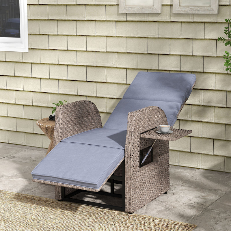 Rattan Reclining Garden Armchair with Footrest Ideal for Outdoor Relaxing Brown Grey AOSOM