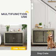 Grey Dog Crate Furniture with Wheels and Double Doors for Large Dogs 100 x 60 x 73.5cm by PawHut