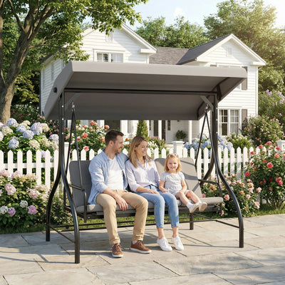 3 Seater Garden Swing Seat with Adjustable Canopy and Fold Flat Bed for Outdoor Relaxing Light Grey Outsunny