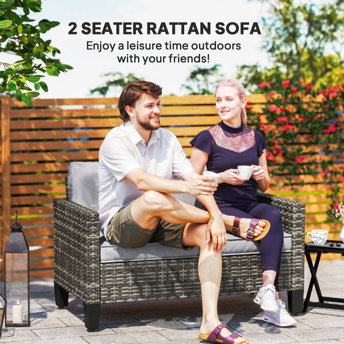 Two Seater Rattan Outdoor Sofa Dark Grey Weather Resistant by Outsunny