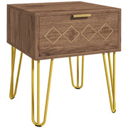 Modern Wooden Bedside Table with Drawer and Gold Legs Ideal for Bedroom Use Grey