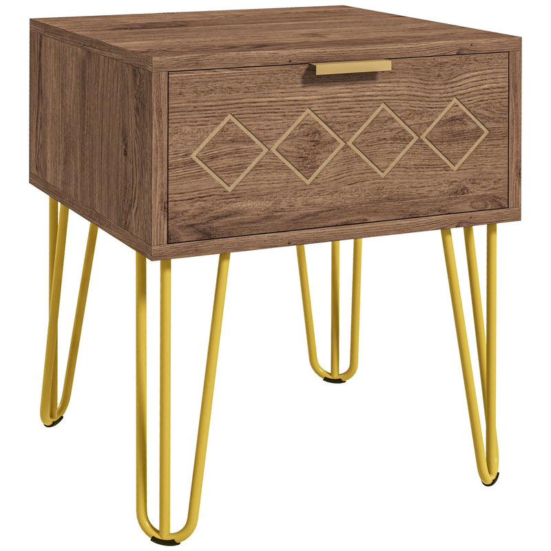 Modern Wooden Bedside Table with Drawer and Gold Legs Ideal for Bedroom Use Grey