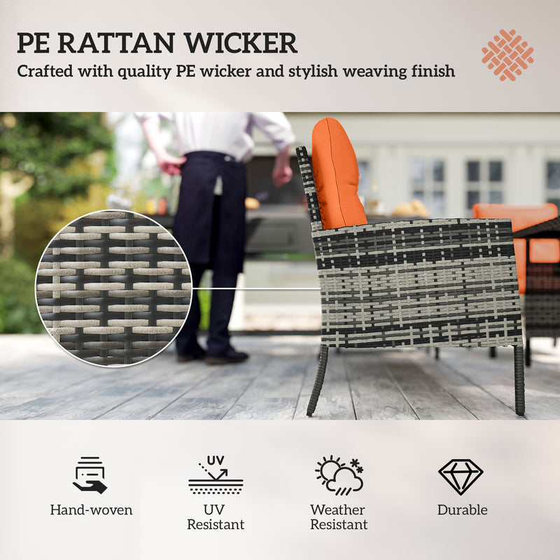 6 Seater Rattan Garden Furniture Set With Cushions And Dining Table For Patio Orange