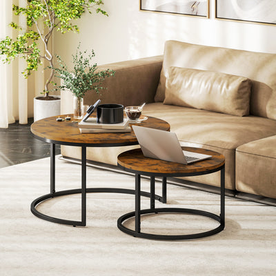 Set of Two Nesting Side Tables With Wood Effect For Living Room Or Bedroom, Rustic Brown