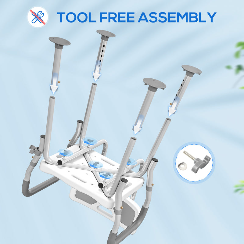 Height Adjustable Shower Chair with Backrest and Armrests for Elderly and Disabled, Light Grey