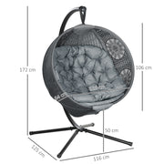 Charcoal Grey Round Egg Basket Chair with Steel Stand and Comfy Cushions by Outsunny