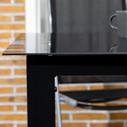 Black 6 Seater Aluminium Rectangular Garden Table with Tempered Glass Top for Patio Dining