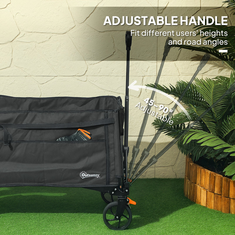 Black 150L Folding Trolley Wagon with Brakes and Adjustable Handle by Outsunny