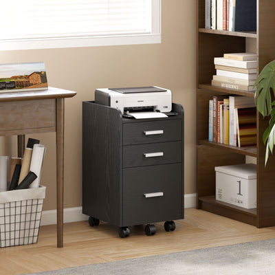 Mobile 3 Drawer Rolling Office Filing Cabinet With Edged Top For A4 And Letter Files, 39W x 40D x 65Hcm Homcom