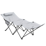 Light Grey Foldable Sun Lounger with Headrest and Side Pocket for Beach or Garden Use