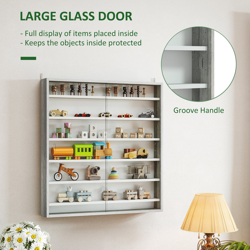 Graphite Wood Effect Display Cabinet with Glass Doors and Six Shelves