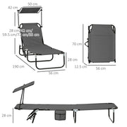 Set of Two Grey Folding Sun Loungers With Adjustable Backs and Sun Canopies by Outsunny