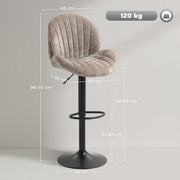 Adjustable Chenille Bar Stools with Curved Backrest for Kitchen Island or Breakfast Bar Brown AOSOM