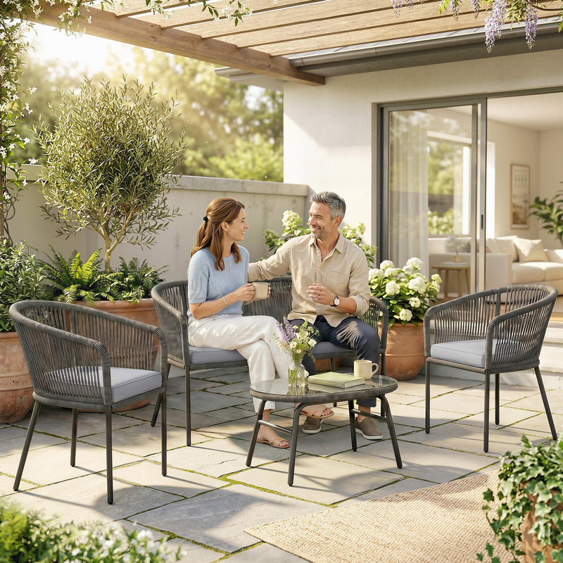 4 Piece Outdoor Sofa Set with Cushions and Coffee Table for Relaxed Garden Seating Dark Grey Outsunny
