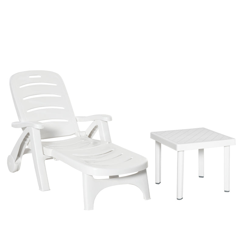 White Garden Lounge Chair and Side Table Set for Outdoor Dining and Relaxing