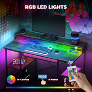 Reversible Computer Desk with LED Lights and Power Outlets 120cm Gaming Desk Rustic Brown by HOMCOM