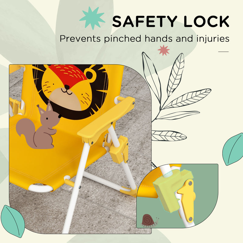 Yellow Kids Garden Picnic Table Set With Lion Design Foldable Chairs And Parasol