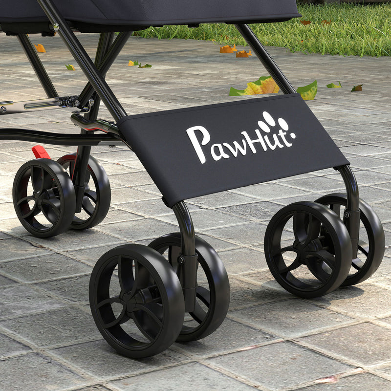 Pet Stroller for Small Dogs and Cats with Foldable Frame and Weather Canopy Dark Grey AOSOM