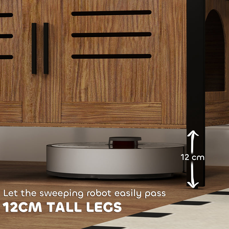 Dark Brown Cat Litter Box Enclosure With Scratcher Legs Double Doors and Ventilation Holes