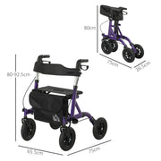 Folding Rollator Walker with Seat Backrest and Storage Bag for Seniors Purple by HOMCOM AOSOM