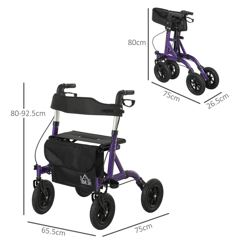 Folding Rollator Walker with Seat Backrest and Storage Bag for Seniors Purple by HOMCOM AOSOM