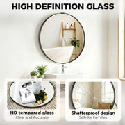 Round Shatterproof Wall Mirror for Hallways or Bathrooms Ready to Hang Black Homcom