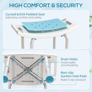 Height Adjustable Aluminium Shower Stool With Padded Seat and Drainage Holes, Turquoise