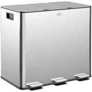 Steel Triple Kitchen Pedal Bin 3 x 15L with Soft Close Lid and Removable Buckets by HOMCOM