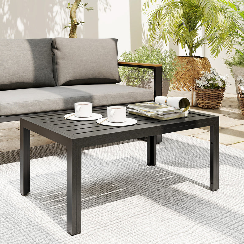 Garden Coffee Table with Quick-Dry Slatted Top for Outdoor Relaxing and Entertaining Grey Outsunny