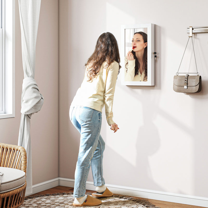 Jewellery Cabinet with Full Length Mirror and Lockable Storage for Wall or Door White