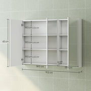 Wall Mounted Bathroom Cabinet With Triple Mirror Doors And Shelves For Storage, White
