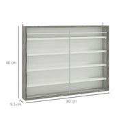 5 Tier Wall Display Shelf Unit With Glass Doors And Adjustable Shelves Grey Wood Grain