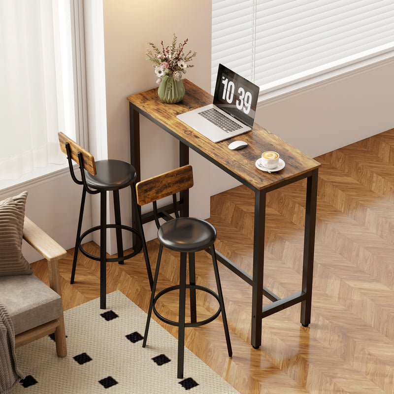 Set of 2 Industrial Bar Stools with Backrests and Footrests for Kitchen Island Rustic Brown and Black