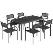 6 Seater Garden Dining Set with Stackable Chairs and Rectangular Table for Garden or Patio, Black Outsunny
