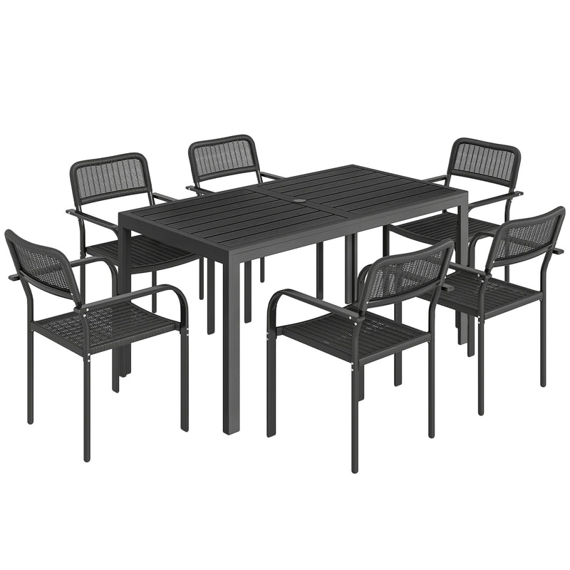 6 Seater Garden Dining Set with Stackable Chairs and Rectangular Table for Garden or Patio, Black Outsunny