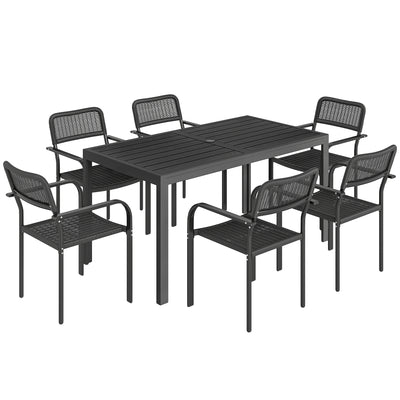 6 Seater Garden Dining Set with Stackable Chairs and Rectangular Table for Garden or Patio, Black Outsunny