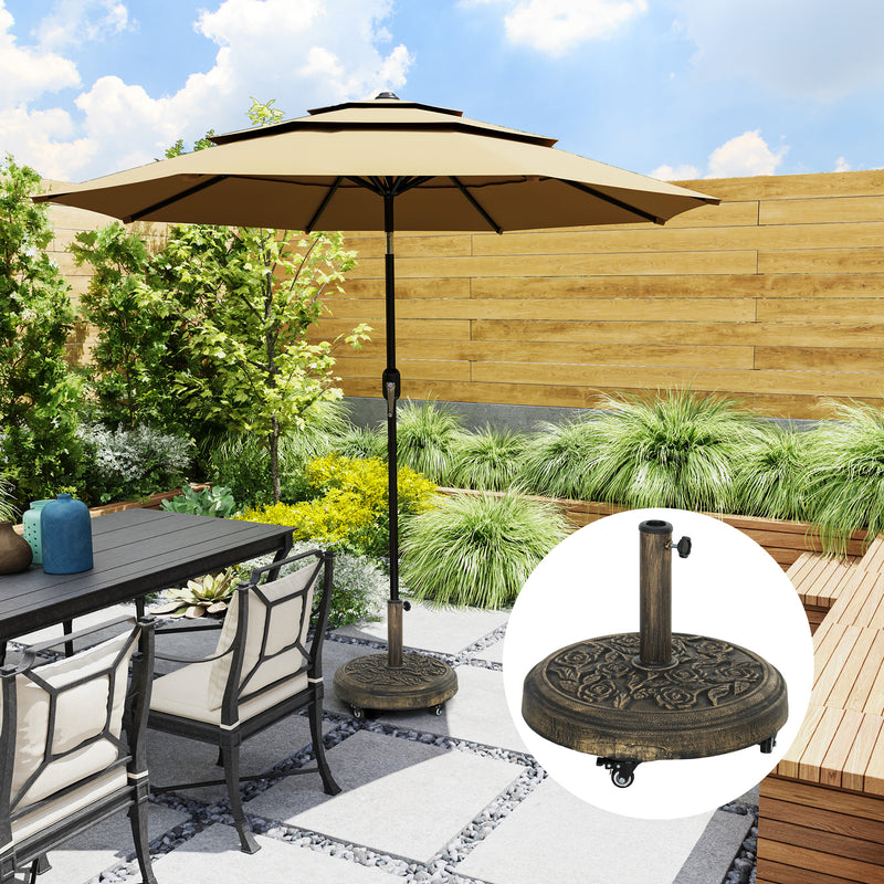Heavy Parasol Base with Wheels 32-48mm 21kg for Easy Movement and Stable Garden Umbrella Support, Bronze Tone